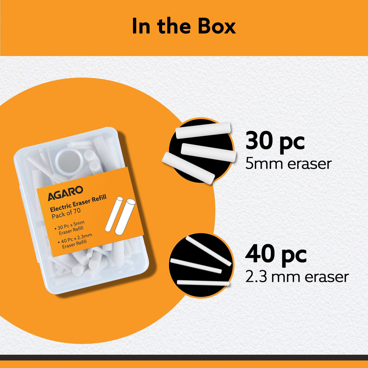 AGARO Electric Eraser Refill Pack of 70, 2.3mm & 5mm Eraser, Sketching, Drawing, Portrait Shading