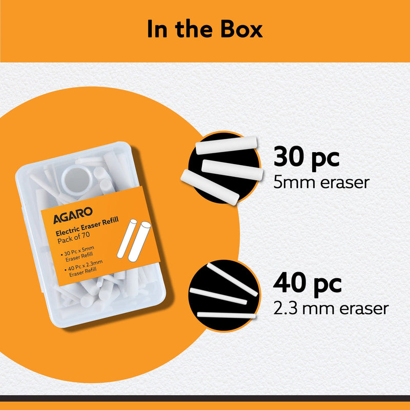 AGARO Electric Eraser Refill Pack of 70, 2.3mm & 5mm Eraser, Sketching, Drawing, Portrait Shading