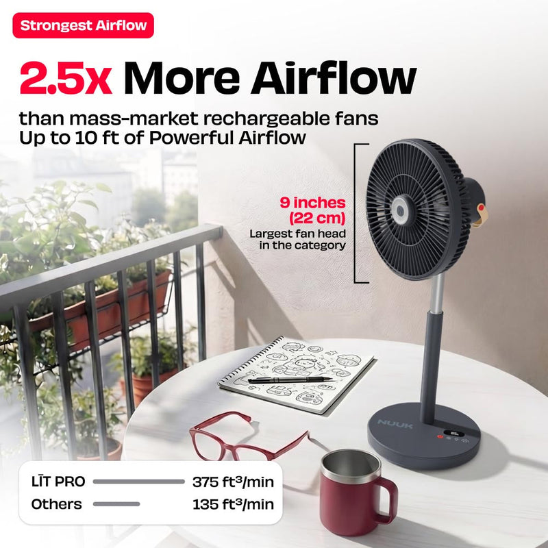 Rechargeable Table Fan with ProLift™ Adjustable Stem and Mood Light | LĪT PRO