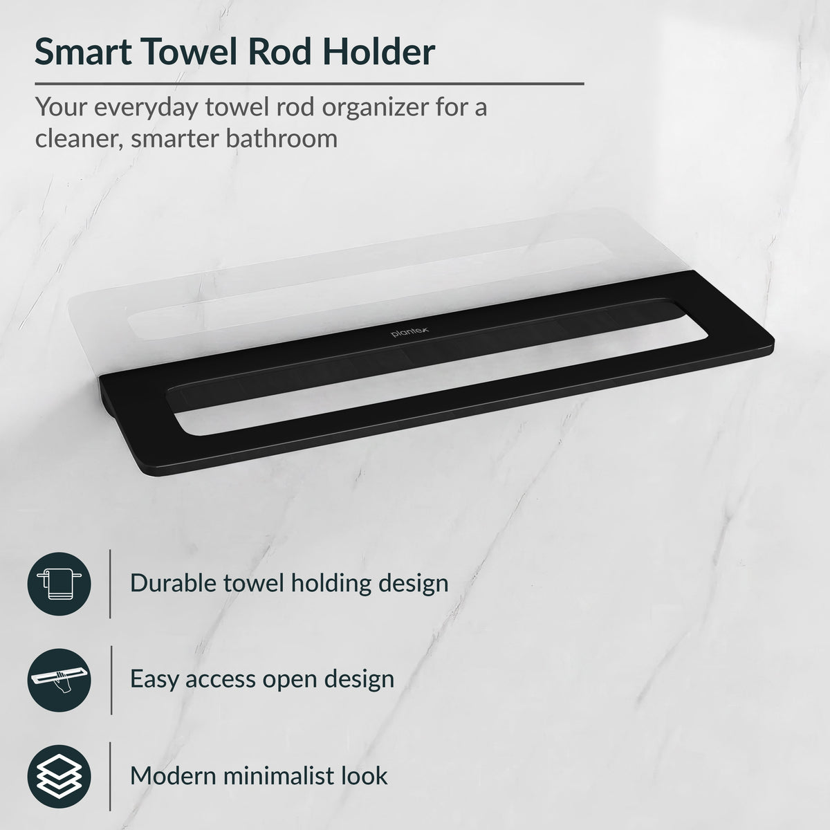Plantex 20 Inch Acrylic Towel Hanger for Bathroom/Towel Rod for Kitchen/Napkin Holder/Stand/Towel Bar for Bathroom - Pack of 1 (VIB-126, Black)-6