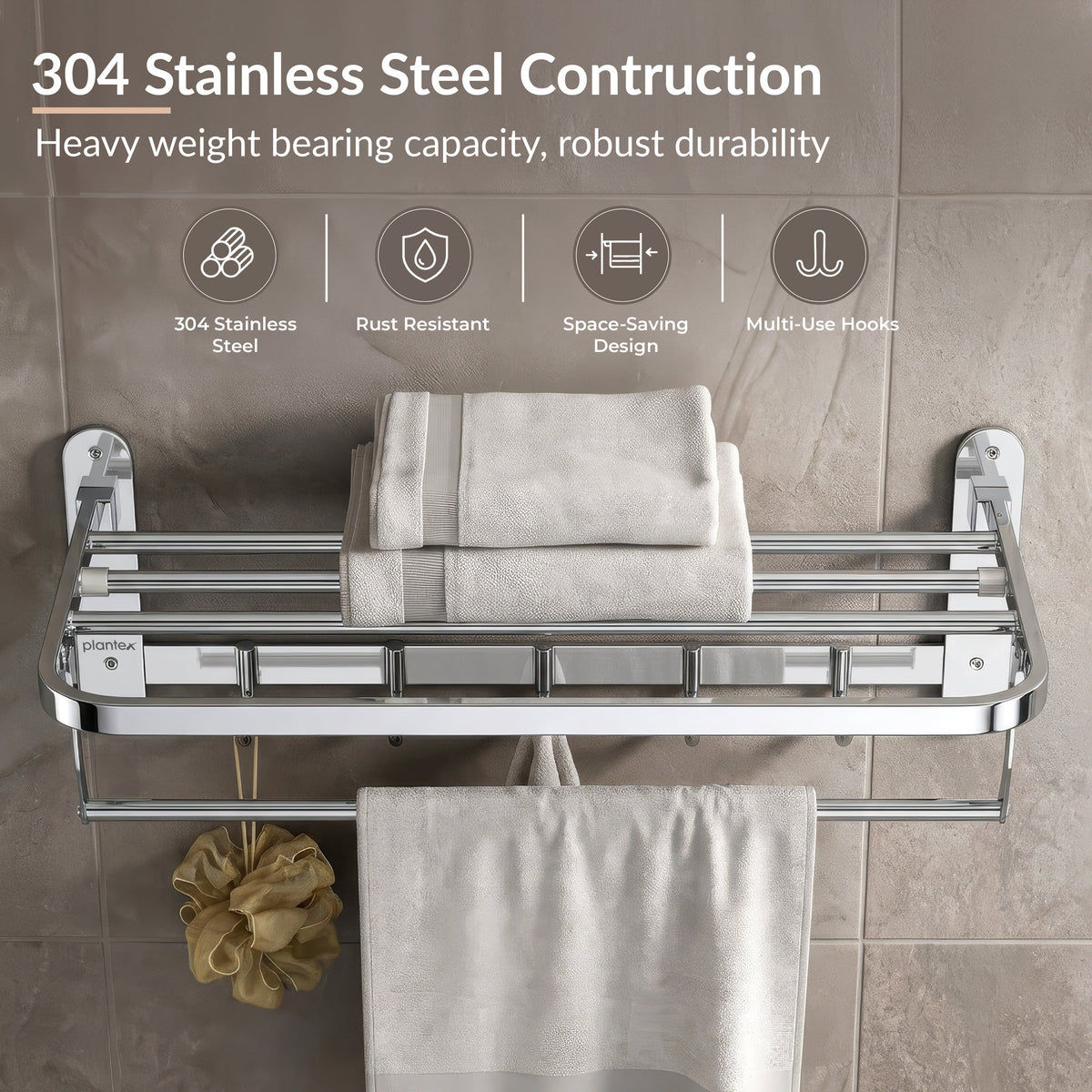 Plantex 304 Grade Stainless Steel Towel Rack in Bathroom/Towel Holder/Bathroom Accessories (24 Inch) Chrome-5