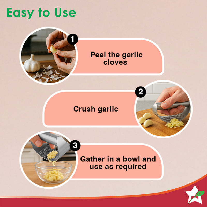 Wonderchef Ambrosia Stainless-steel Garlic Press for Kitchen, No Peeling Needed, Ergonomic Handle, Garlic Chopper and Cr