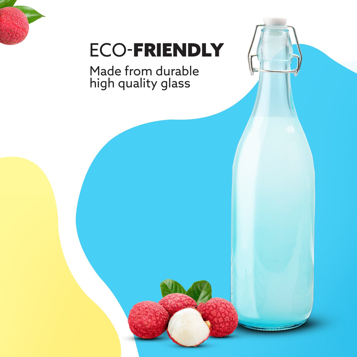 AGARO Elegant Flip Top Glass Bottle 1L, 1000ml, Freezer Safe & Leakproof Flip Cap Colour & Stylish