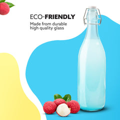 AGARO Elegant Flip Top Glass Bottle 1L, 1000ml, Freezer Safe & Leakproof Flip Cap Colour & Stylish