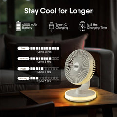 AGARO Alpha Desktop Fan with Light, 6 Inches, 4 Speeds, Oscillating Table Fan, Brushless Motor, Wide Angle Adjustment, U