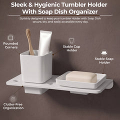 Plantex 2in1 Soap Dish/5mm Acrylic and ABS Plastic Soap Dish for Wall Mount/Soap Stands with Tumbler Holder/Bathroom Accessories - (White)-5