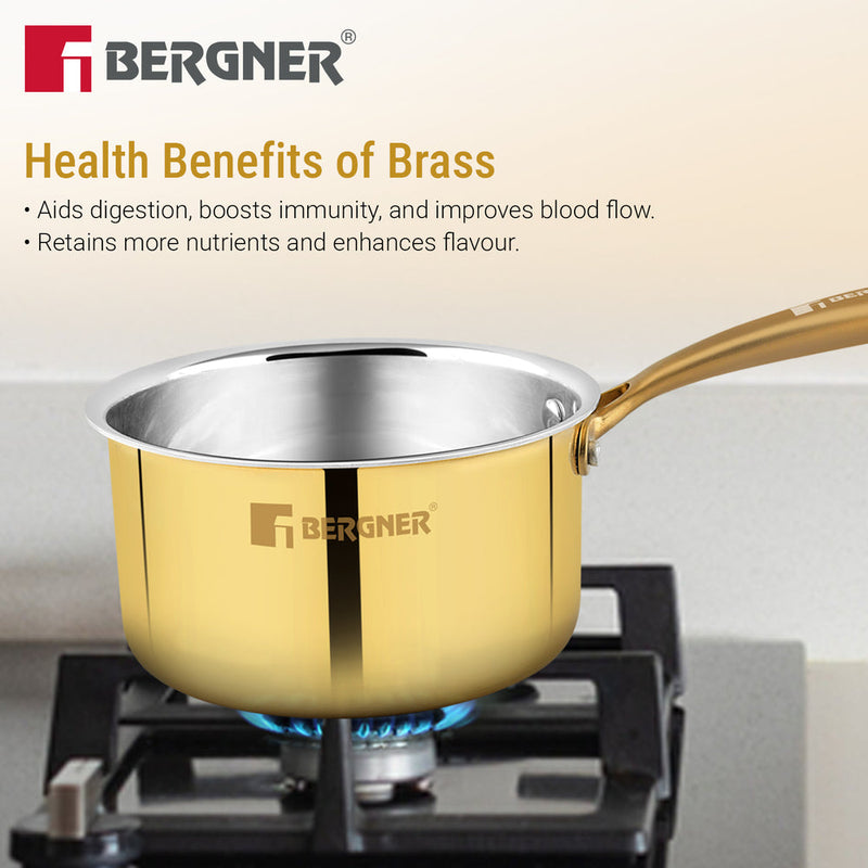 Bergner Peetlam Saucepan with Lid 16cm/1.6L, Traditional, Tin/Kalai Coated Brass