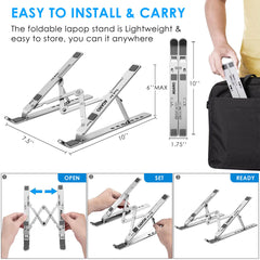 AGARO LS1821 Foldable Laptop Stand, 7 Adjustable Levels, Non Slip Silicone Pads, Aluminium Built, Laptop, Tablet, Books (Silver)-5