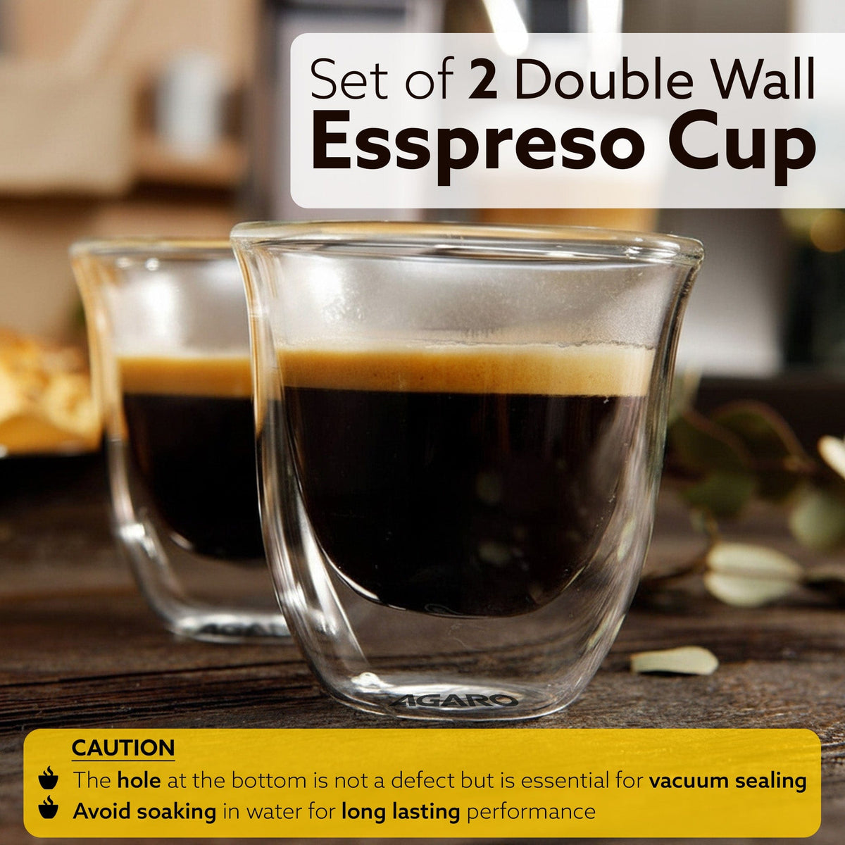 AGARO Elite Double Wall Glass Espresso Cups 80ml, Pack of 2 | Premium Borosilicate, Heat Resistant, Ideal for Coffee, Te
