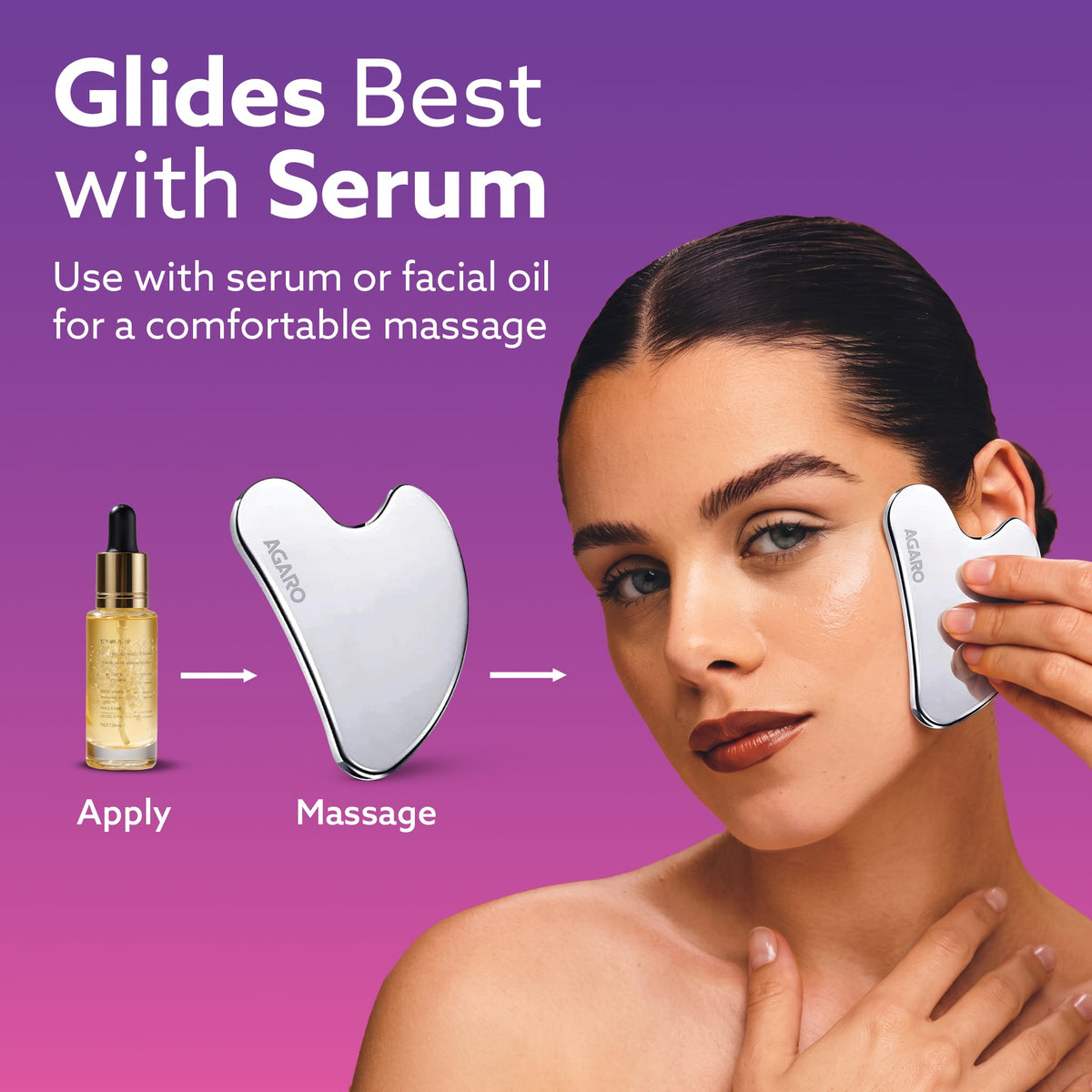 AGARO Premium Stainless Steel Gua Sha Tool – Facial Massager for Face, Neck & Eyes, Tightens Skin, Reduces Wrinkles & Re