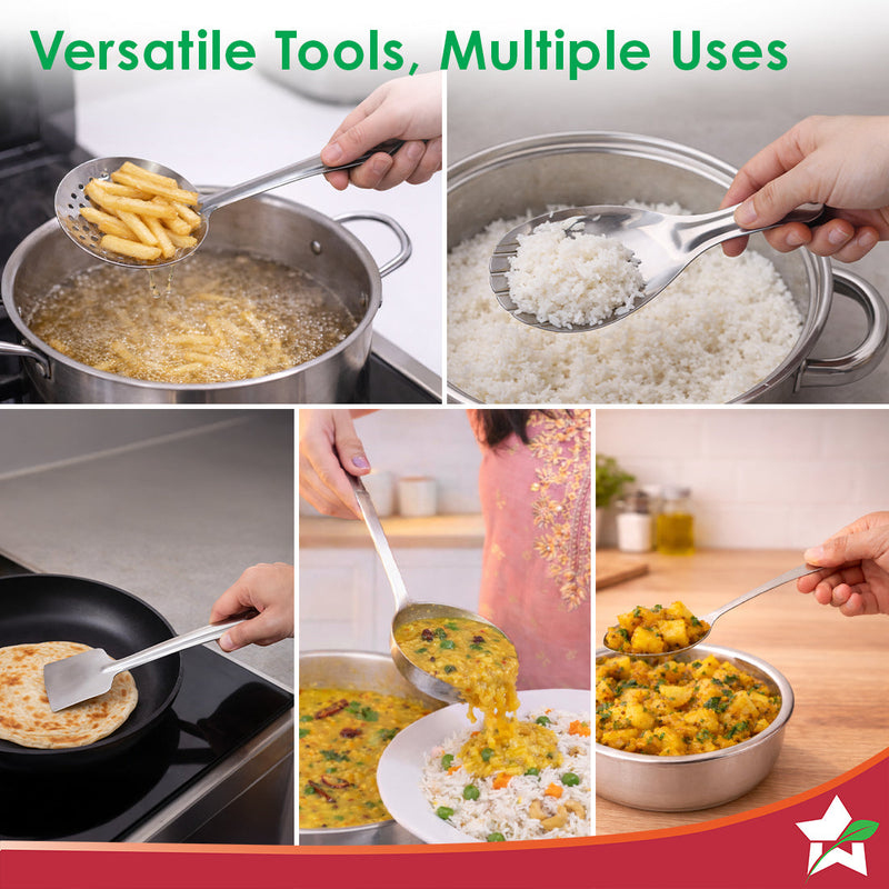 Wonderchef Venice 5 Pcs. Stainless-steel Kitchen Tools Set, Ladle, Turner, Skimmer, Serving Spoon, Rice Server for Cooki