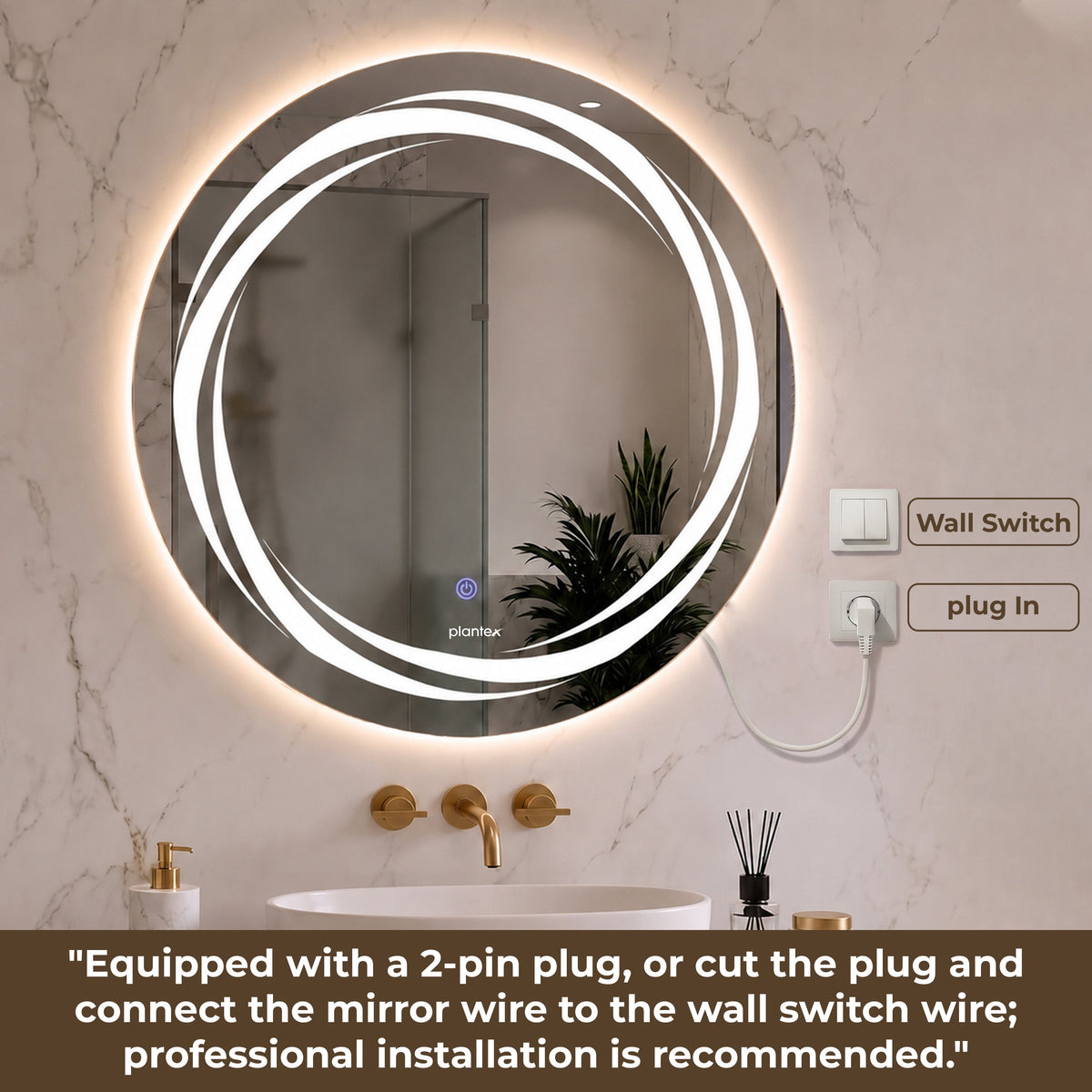 Plantex Glass Mirror with Light with 3 Tone/Smart Mirror Shatterproof for Living Room/Bedroom/Dressing Room - Round Shape (24 Inch)-3