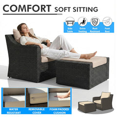 Allesi Outdoor Patio Sofa Set 2 Single Seater , 2 ottoman and 1 Center Table Set (KHAKHI)
