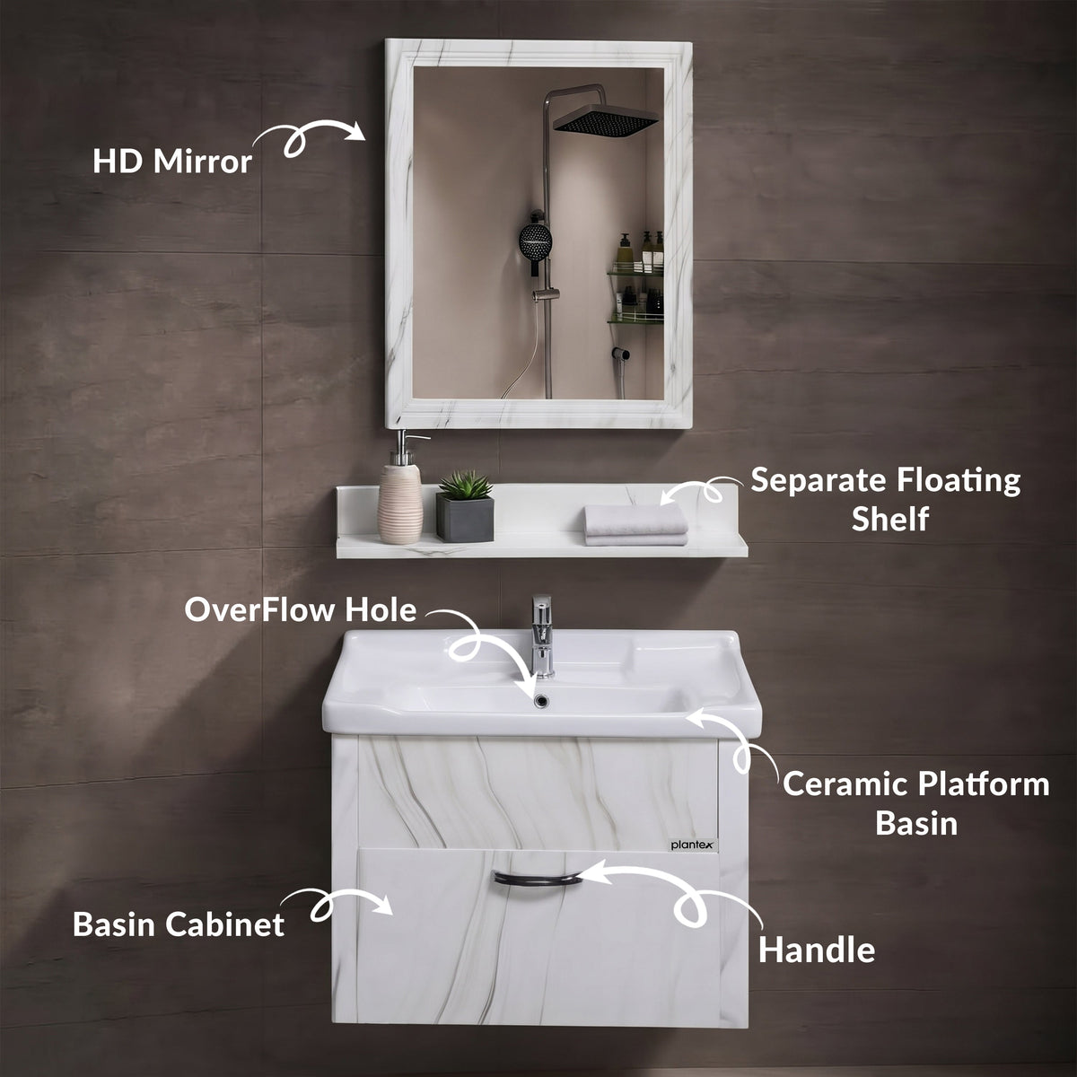 Plantex Unbreakable Wash Basin with Cabinet Full Set/BasinCabinet Vanity/Bathroom Vanity with Mirror (White)-6