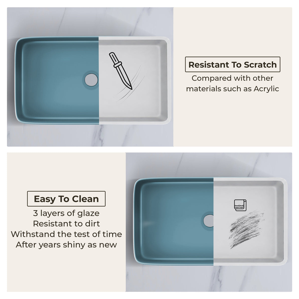 Plantex Ceramic Designer Washbasin for Bathroom/Countertop Bathroom Basin/Rectangle Tabletop Wash Basin for Restaurant/Hotel (Harmony Blue - 26 x 15 x 5 Inch)-6