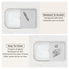 Plantex Wash Basin/Ceramic Table Top Wash Basin/Designer Countertop Basin for Bathroom/Restaurants/Hotel Rectangular (294, White & Gold, 19 x 13 x 5 Inch)-6