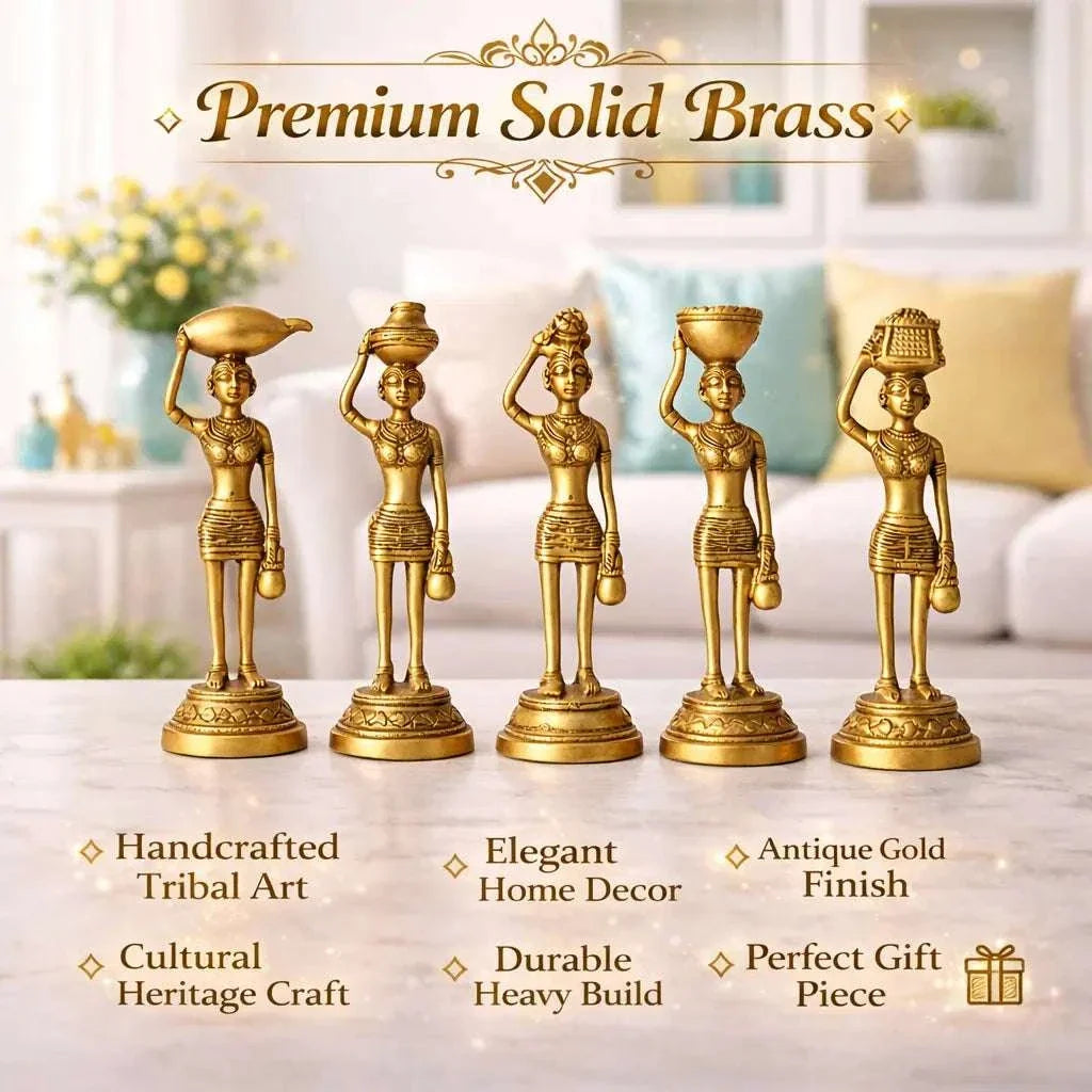 Brass Tribal Lady Statue Decor Set Of Five (7.5 Inch)
