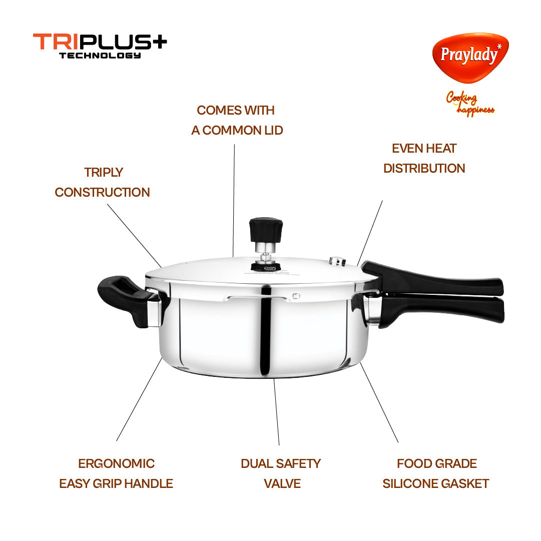 TRIPLUS Triply Stainless Steel Cooker Combo | 3.5L Pressure Pan + 5.0L Cooker
