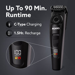 AGARO Beard Trimmer MT1122, 10 Length Settings with digital display USB rechargeable multifunctional for home and travel