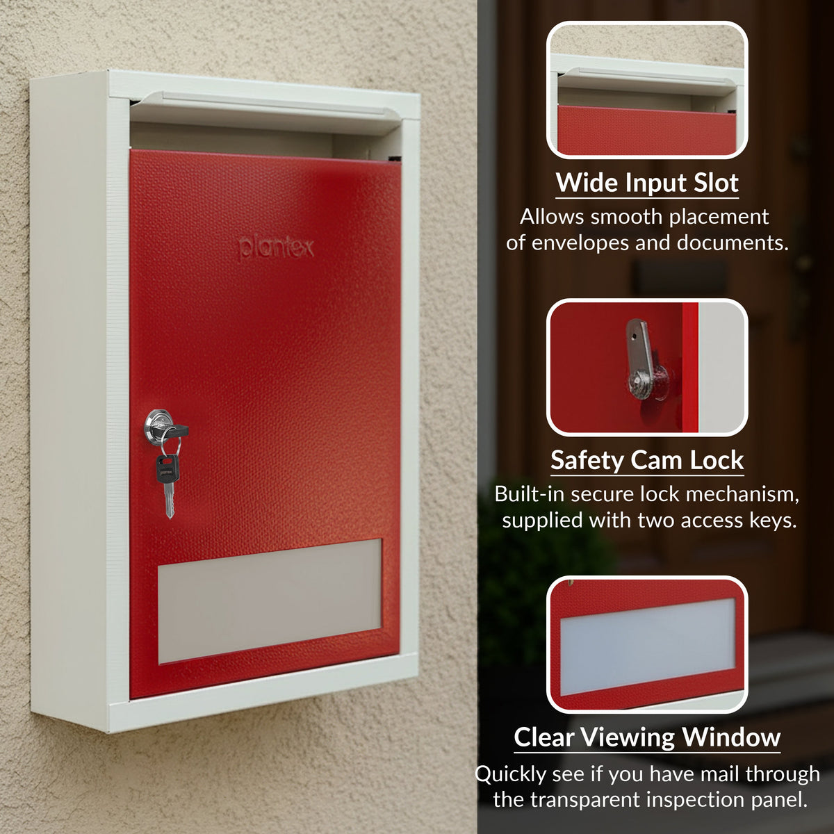 Plantex All in 1 Multipurpose Big Size Letter/Complaint/Suggestion/Donation Box with Lock - Table Top or Wall Mount (Red & Ivory)-5