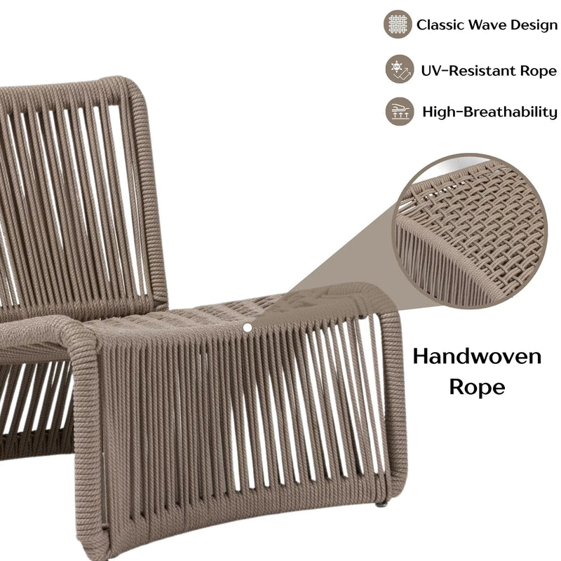 Cestino Outdoor Patio Seating Set 2 Chairs and 1 Table Set (Beige) Braided & Rope
