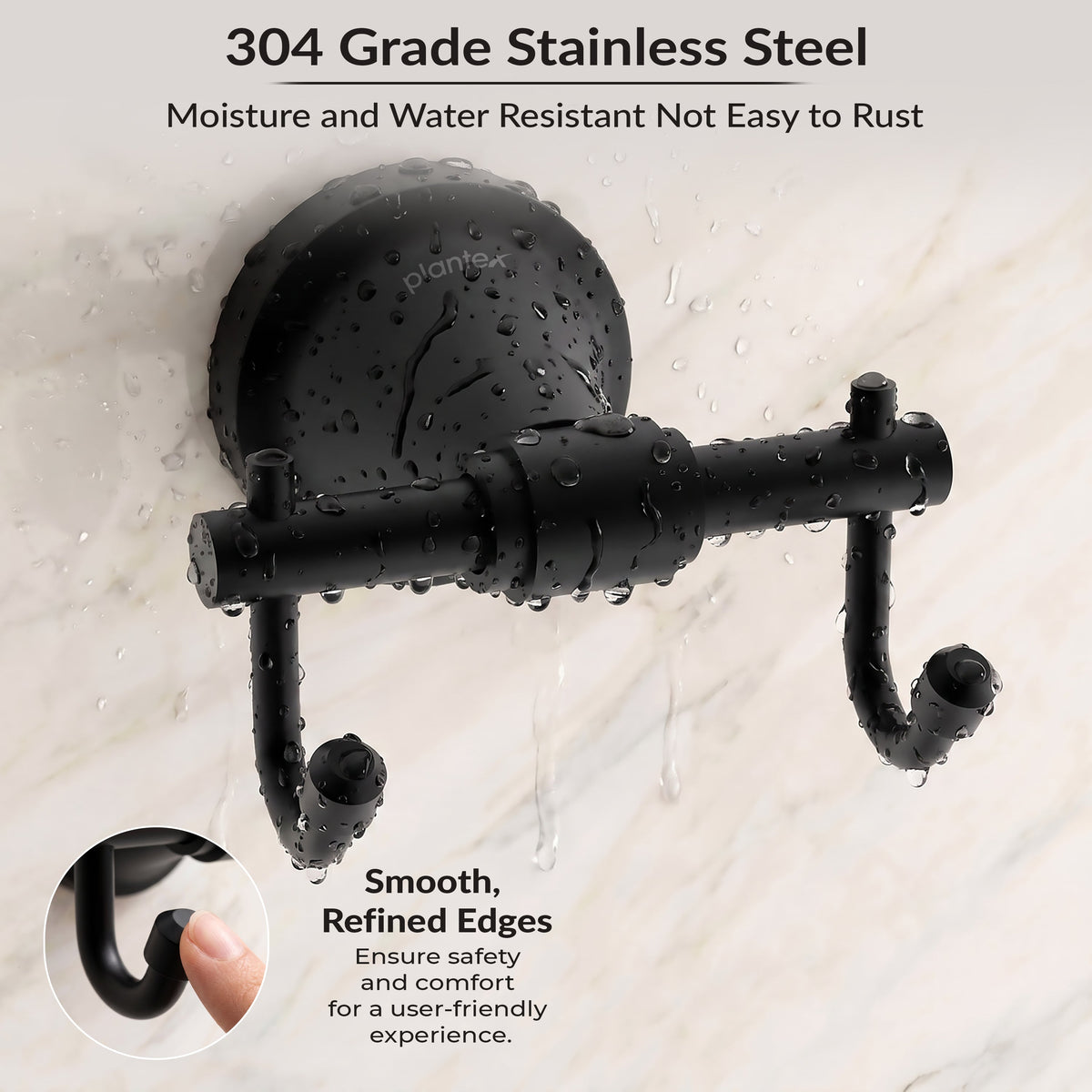 Plantex 304 Grade Stainless Steel Hooks for Hanging Clothes and Towel in Bathroom/Living Room - Niko (Black)-5