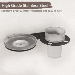 Plantex Soap Dish with Tumbler Holder for Bathroom/Stainless Steel Glass soap Holder wtih Toothbrush Stand/Bathroom Accessories - Pack of 1 (Black)-3