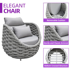 Fiae Outdoor Patio Seating Set 2 Chairs and 1 Table Set (Light Grey) Braided & Rope