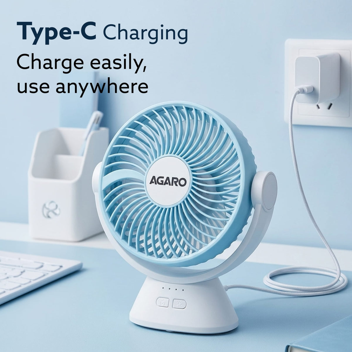 AGARO Delight Mini Desk Fan, Rechargeable & Portable-5