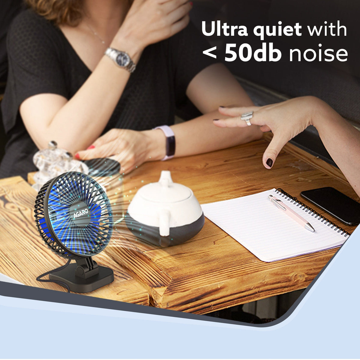 AGARO Breeze USB டெஸ்க்டாப் ஃபேன், 4 இன்ச் அமைதியான டெஸ்க்டாப் ஃபேன், USB ப்ளக் இன், 3 வேகம், சக்திவாய்ந்த காற்றோட்டம், 40° டில்டிங், அல்ட்ரா அமைதியான, வீட்டு அலுவலக படுக்கையறைக்கான தனிப்பட்ட மினி ஃபேன், படிப்பு, கருப்பு -6