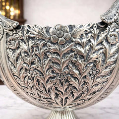 Brass Silver Plated Decorative Basket with Peacock Design (10 Inch)