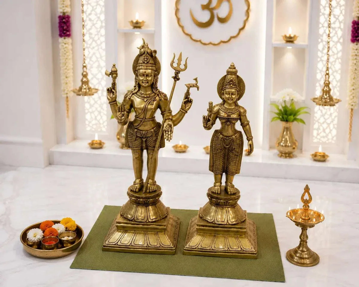 Brass Standing Shiva Parvati Idol Set (34 Inch)