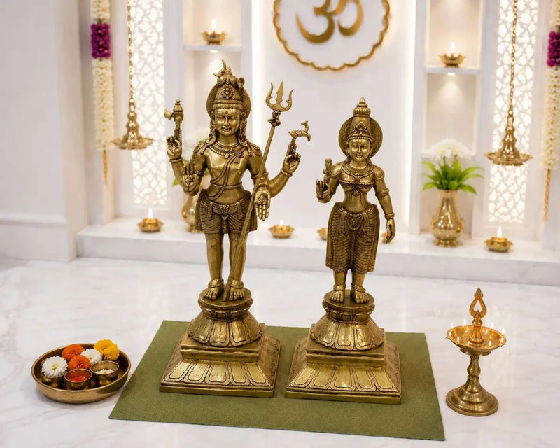 Brass Standing Shiva Parvati Idol Set (34 Inch)