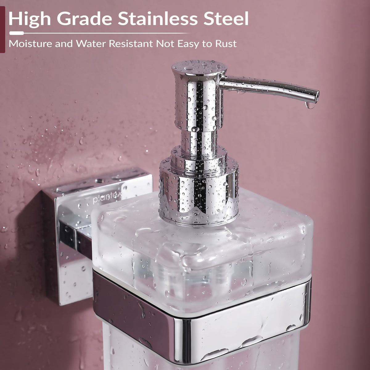 Plantex Heavy-Duty Stainless Steel Liquid Soap Dispenser/Hand Wash Dispenser/Shampoo Dispenser/Bathroom Accessories -Aqua (Chrome)-4