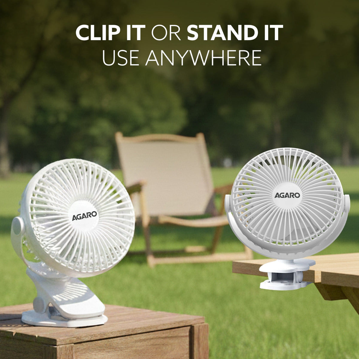 AGARO Regal Portable Clamp Fan | Rechargeable USB-C Compatible Table Fan with 3 Speeds, Multi-Clip Function, 3400 RPM & 