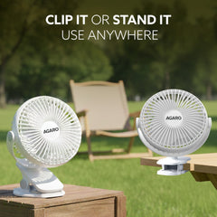 AGARO Regal Portable Clamp Fan | Rechargeable USB-C Compatible Table Fan with 3 Speeds, Multi-Clip Function, 3400 RPM & 