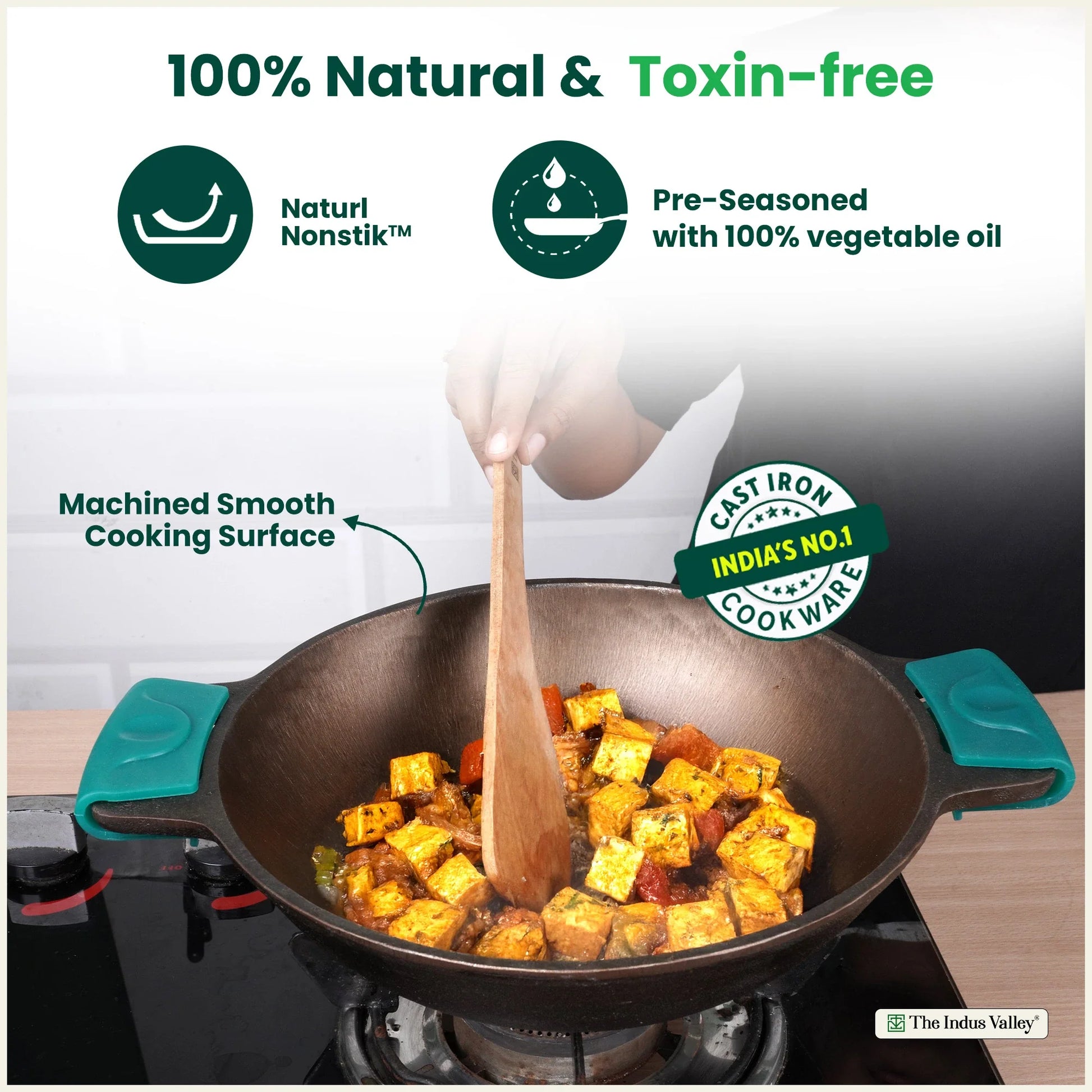 Super Smooth Cast Iron Kadai, Naturally Non-stick, Premium Quality, Toxin-free, 2.5L / 2.4Kg / 10 In