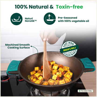 Super Smooth Cast Iron Kadai, Naturally Non-stick, Premium Quality, Toxin-free, 2.5L / 2.4Kg / 10 In