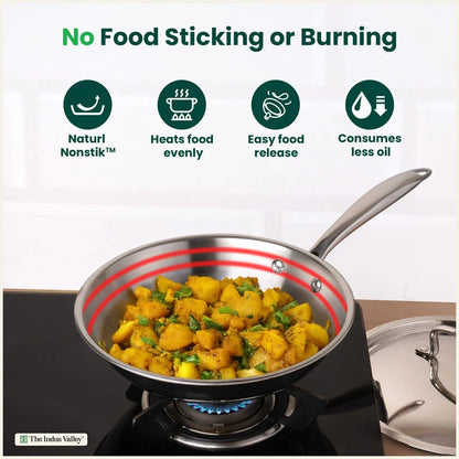 Premium Quality Tri-ply Stainless Steel Fry Pan with Lid, 3 Layer Thick Body, 100% Toxin-free, Non-stick, Induction & Gas,  20/22 cm, 1/1.5 L