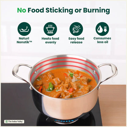 Tri-ply Stainless Steel Biryani Pot/ Casserole/ Sauce Pot with Steel Lid, Premium Quality, 3 Layer Thick Body, 100% Toxin-free, Non-stick, Induction & Gas 3.2L/3.7L/5.5L/8.5L
