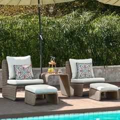 Kraus Outdoor Patio Seating Set 2 Chairs 2 Footrest and 1 Table Set (Honey)
