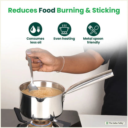 100% Premium Quality Tri-Steel Stainless Steel Tea/Milk Pan/Saucepan, 3 Layer Thick Bottom, Non-stick,  Induction & Gas, 1.3L