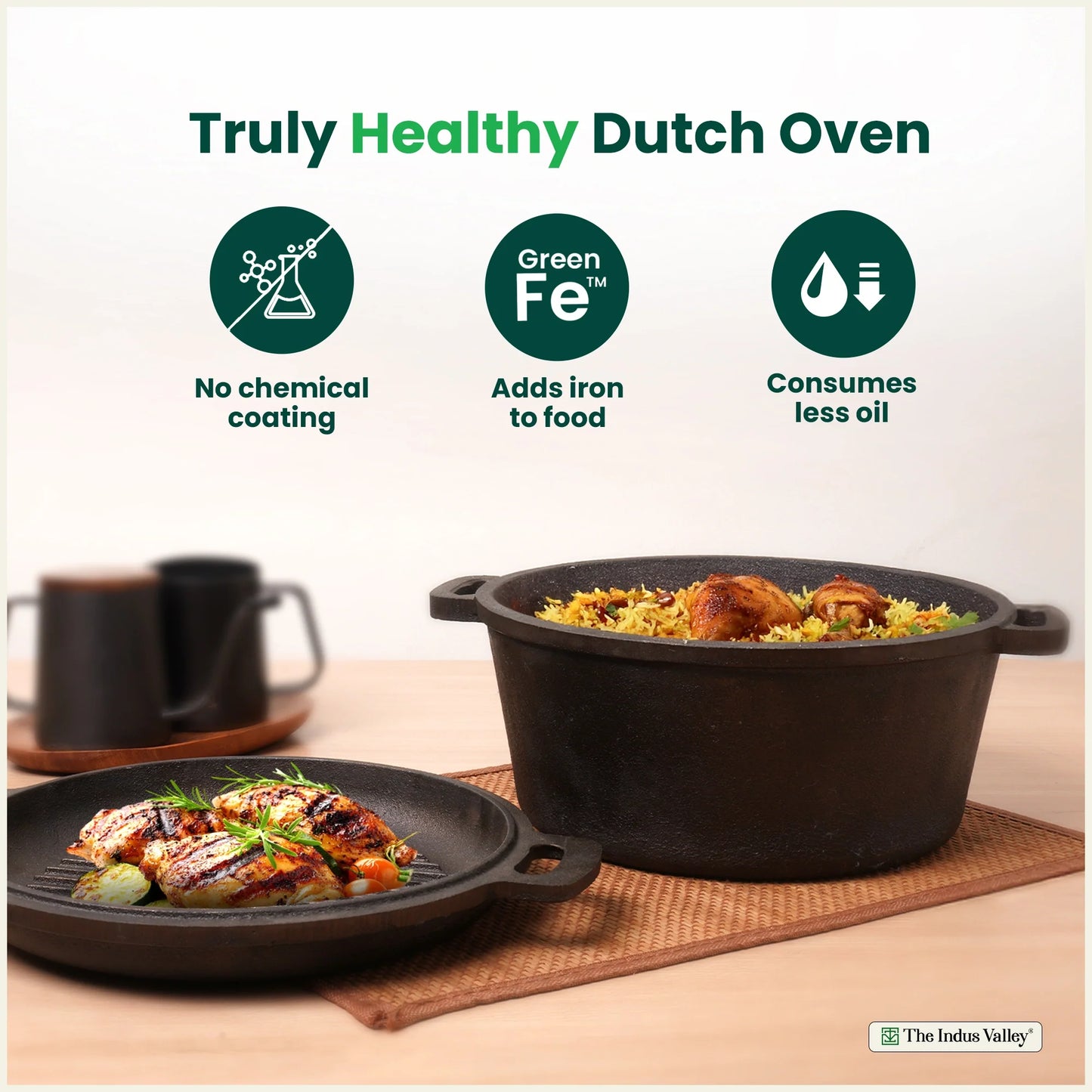 CASTrong Cast Iron Dutch Oven/ Casserole with Lid,Pre-seasoned, 100% Pure, Toxin-free, Induction, 26.5cm, 5 Liter, 7.9 kg