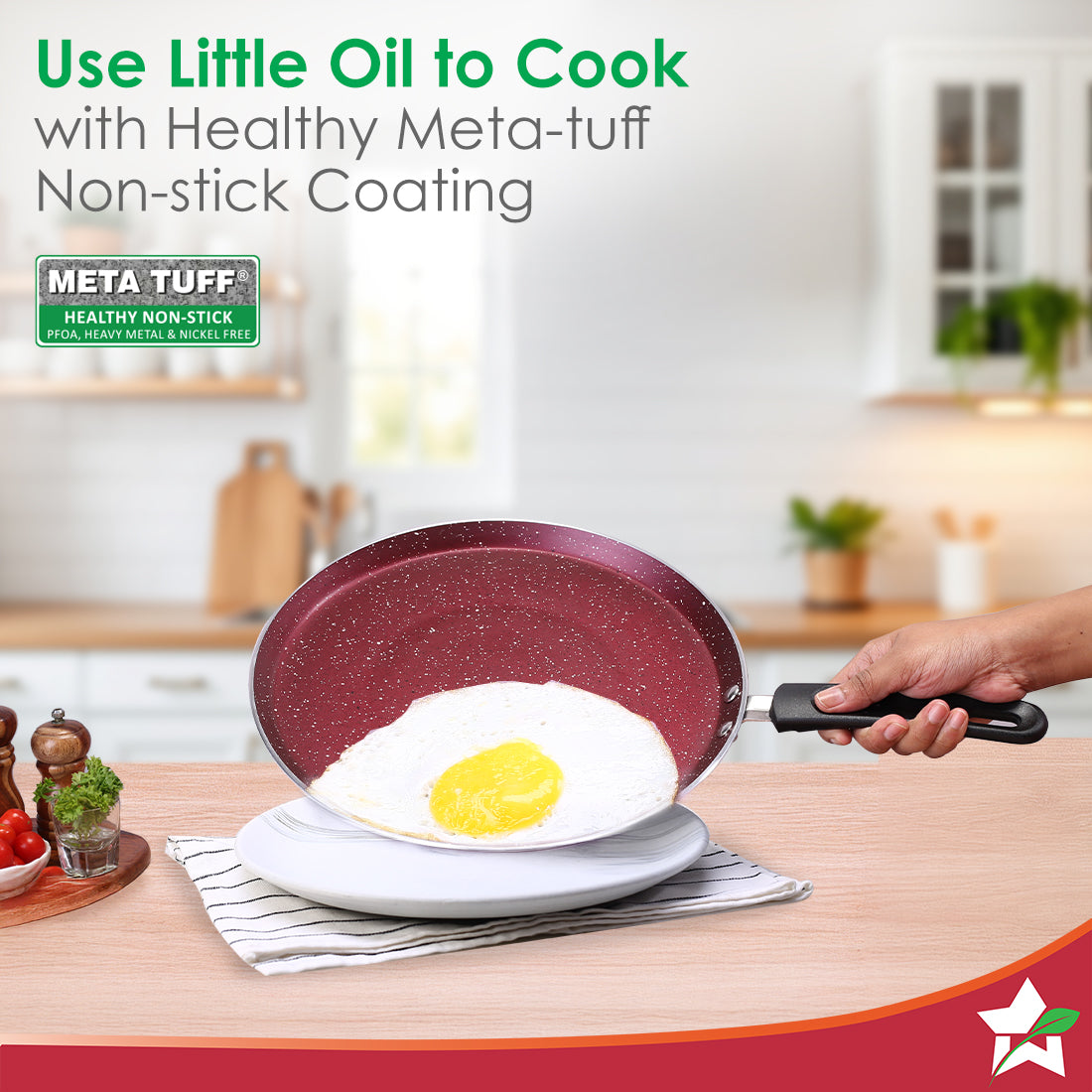 Bandhan Non-stick Cookware 4 Pc. Set | Perfect Gift | Fry Pan, Dosa Tawa, Kadhai with Glass Lid | Healthy, Low Oil Meals | Scratch-resistant | Gas & Induction Compatible | Easy to Clean