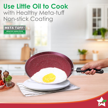 Bandhan Non-stick Cookware 4 Pc. Set | Perfect Gift | Fry Pan, Dosa Tawa, Kadhai with Glass Lid | Healthy, Low Oil Meals | Scratch-resistant | Gas & Induction Compatible | Easy to Clean