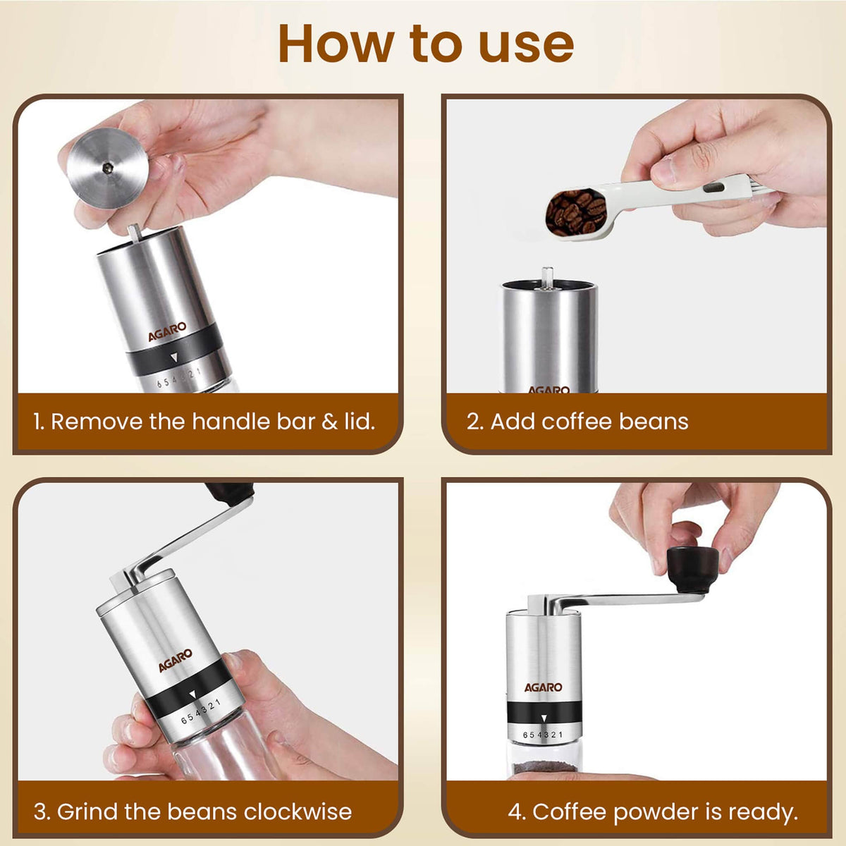 AGARO Elite Manual Coffee Grinder - Silver