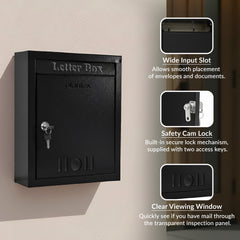 Plantex Letter Box/GI Steel Post Box/Suggestion Box for Office Use with Key Lock/Letter Box for Home gate/Mail Box (Black) - Wall Mount - A4 Size-6