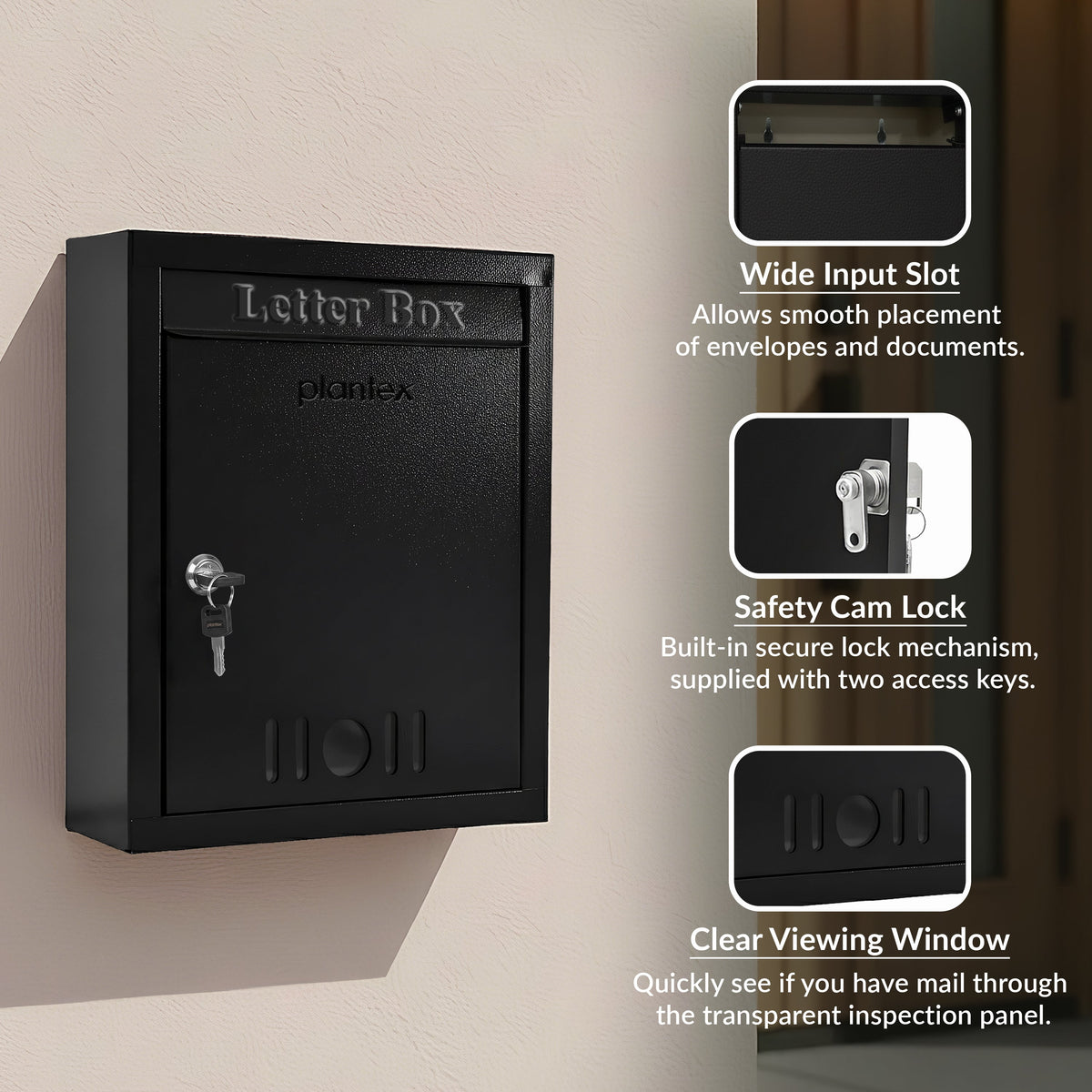 Plantex Letter Box/GI Steel Post Box/Suggestion Box for Office Use with Key Lock/Letter Box for Home gate/Mail Box (Black) - Wall Mount - A4 Size-6