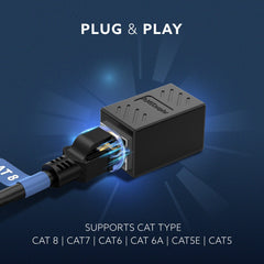 AGARO Cat8 Ethernet Extender Female to Female RJ45 Coupler Adapter, 8P8C Inline LAN Connector for Cat6/Cat7/Cat8 Cable E