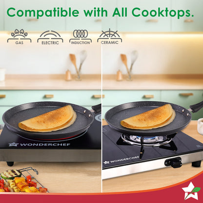 Duralite Die-cast 28 cm Dosa Tawa | 5 Layer Healthy Duramax Non-Stick Coating | Soft Touch Handle | Pure Grade Aluminium | PFOA Free | 2 Year Warranty | Grey